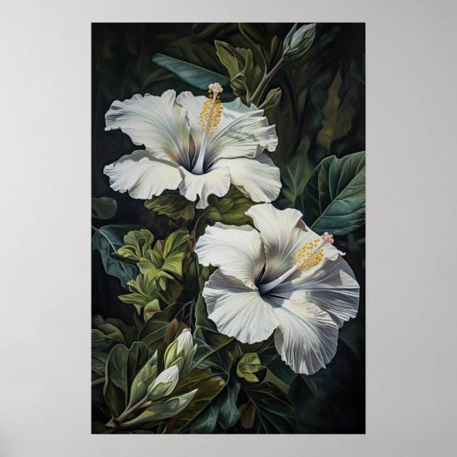 Poster vit Hibiscus Flower Art Print (Framsidan)