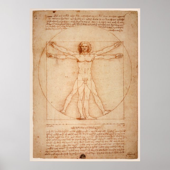 Poster Vitruvian Man med Leonardo da Vinci (Framsidan)