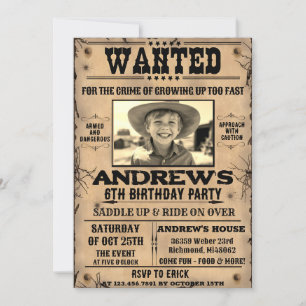Poster Western Cowboy med fotofödelsedag Inbjudningar