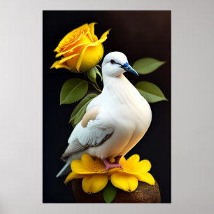 Poster - White Dove Gula blommor Peace