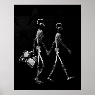 Poster - X-Ray Skeleton Couple Traveling Blk Wht