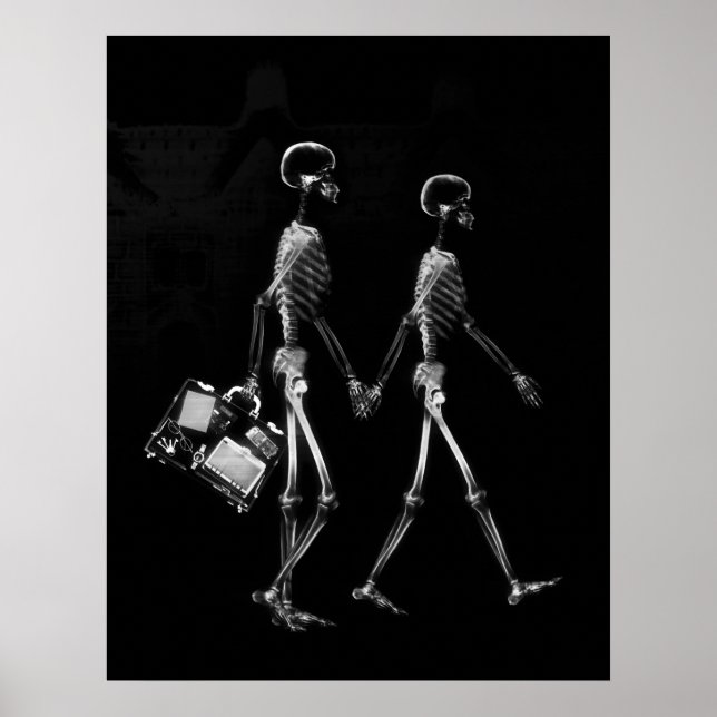 Poster - X-Ray Skeleton Couple Traveling Blk Wht (Framsidan)