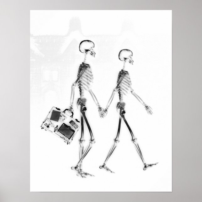 Poster - X-Ray Skeleton Couple Traveling Blk Wht (Framsidan)