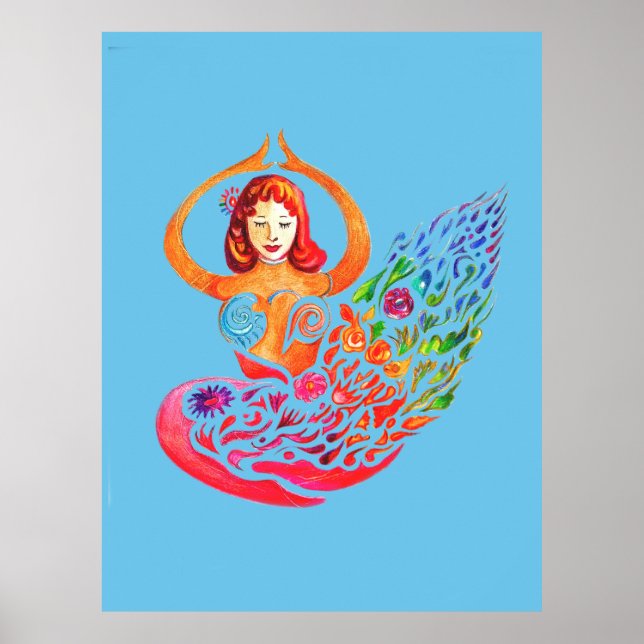 Poster Yoga  Meditation Rainbow Woman Silouete (Framsidan)