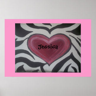 Poster Zebra & Rosa Anpassa lägga till ditt namn