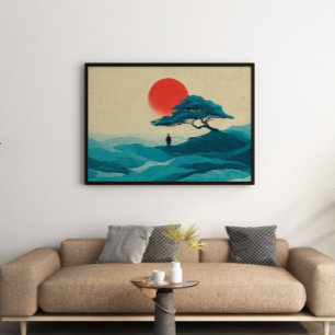 Poster Zen Solitude Red Sol Wall Art-utskrift
