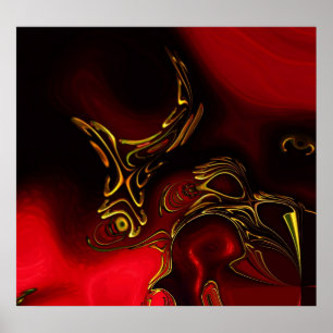 Poster ZIZAGO Art Abstrakt Red Black Guld 2