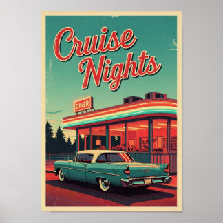 Posters Vintage Retro Car Diner Print