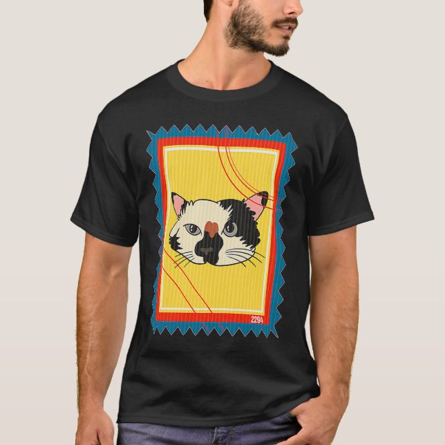 Postfrimärke Fläckig Söt Katt T Shirt (Framsida)