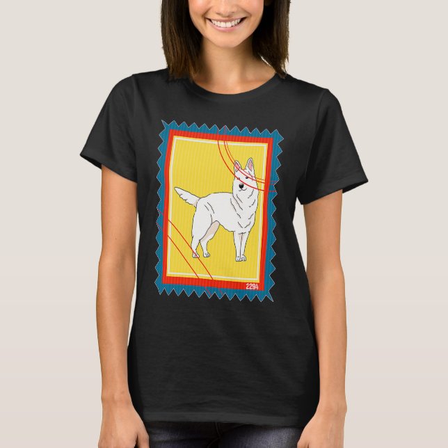 Postfrimärkesvit tysk schäferhund t shirt (Framsida)