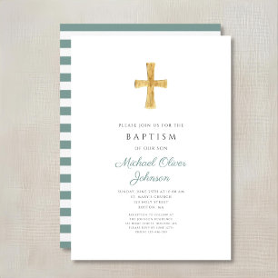 Postism i Modern Grönt Kor Religiösa Boy Baptism Inbjudningar