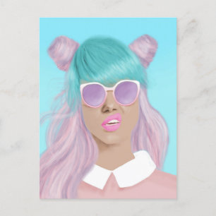 POSTKARD POSTCARD FÖR POP ART GIRL RETRO BLUE HAIR VYKORT