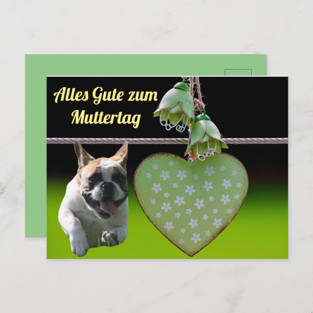 Postkarte französische Bulldogge Muttertag Vykort (Fram/baksida)