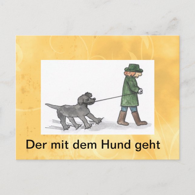 postkarte,hund,mann,leine,spaß vykort (Framsida)