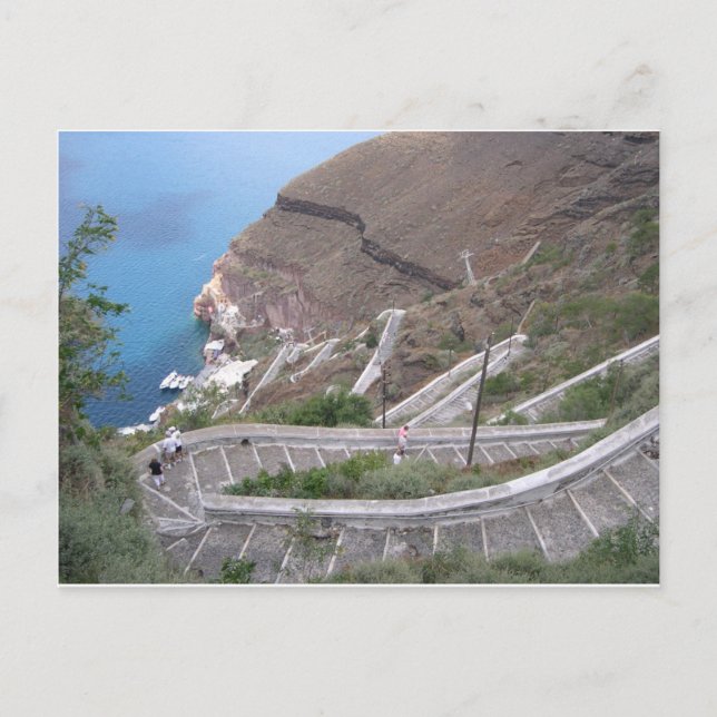 Postkarte Santorini Fira Treppe zum Hafen Vykort (Framsida)