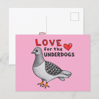 Postkarte Slogan "Love For The Underdogs" Taube Vykort