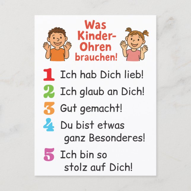 Postkarte „Was Kinderohren brauchen“  Vykort (Framsida)