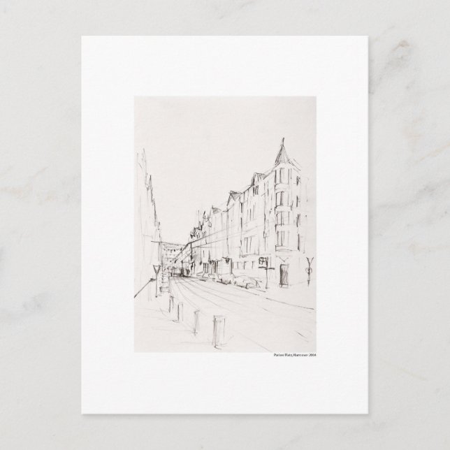 Postkarte Zeichnung Bleistift Hannover Landschaft Vykort (Framsida)