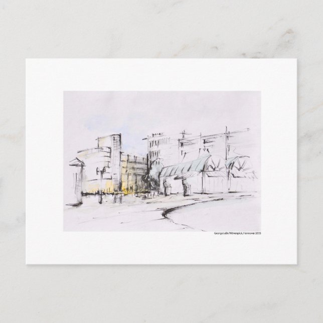 Postkarte Zeichnung Bleistift Hannover Landschaft Vykort (Framsida)