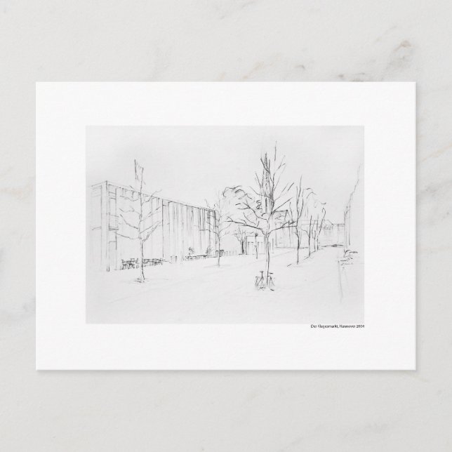 Postkarte Zeichnung Bleistift Hannover Landschaft Vykort (Framsida)