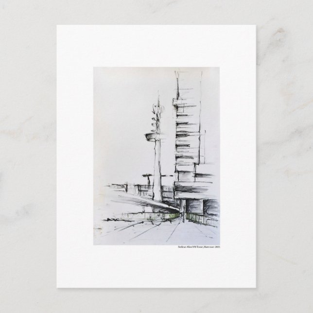 Postkarte Zeichnung Bleistift Hannover Landschaft Vykort (Framsida)