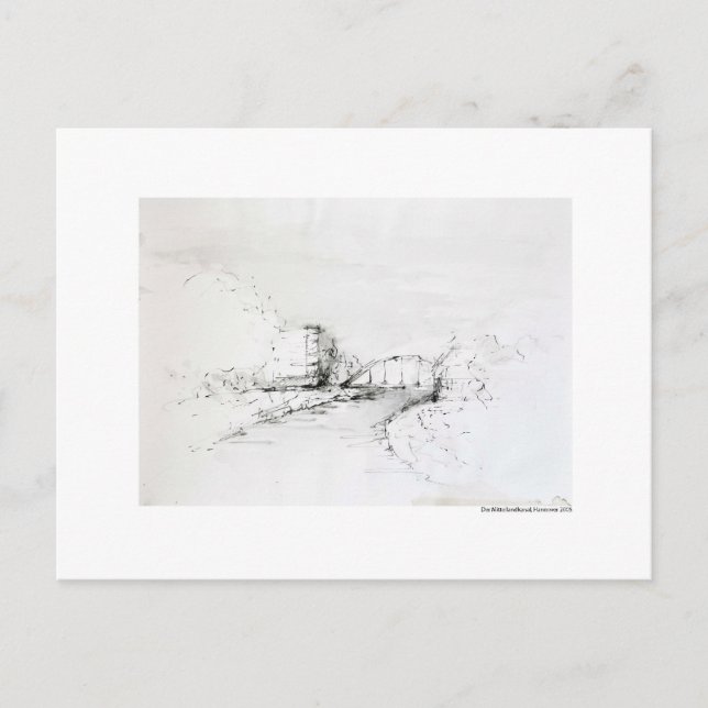 Postkarte Zeichnung Bleistift Hannover Landschaft Vykort (Framsida)