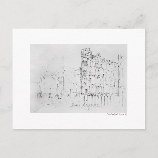 Postkarte Zeichnung Bleistift Hannover Landschaft Vykort (Framsida)