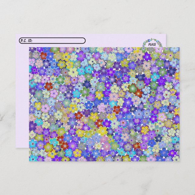 Postkorsning - Vackert färgat vykort för Blommigt (Fram/baksida)