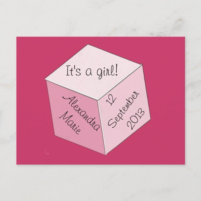 Postkort - Flicka Födelse Annonsering Meddelande Vykort (Framsida)