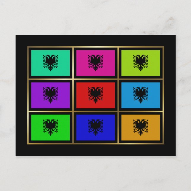 Postkort för Albanien Multihue Flaggor Vykort (Framsida)
