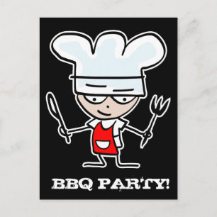 Postkort för BBQ-partsinbjudan Tecknad chef Inbjudan Vykort
