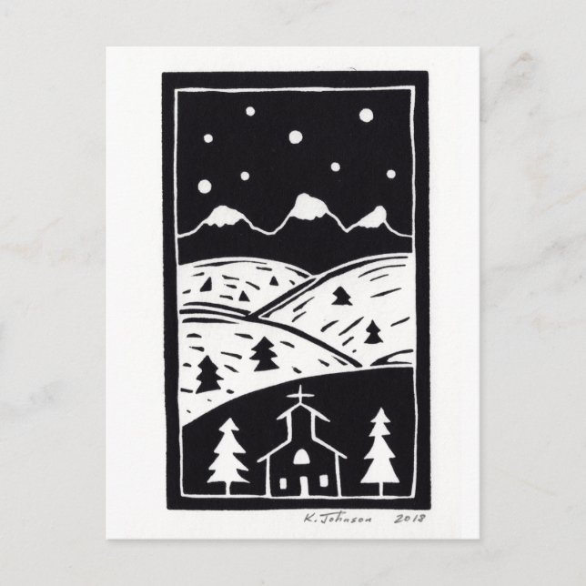 Postkort för bergvinter-Linocut Vykort (Framsida)