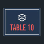 Postkort för Bordsnummer av marinfartyg och korall<br><div class="desc">Bordsnumret Postcard-Mörk för marint och koralt tack med ett vitt helmbildande kort. Detta är perfekt för nautiskt temat bröllop eller havs- och havstemat bröllop.</div>