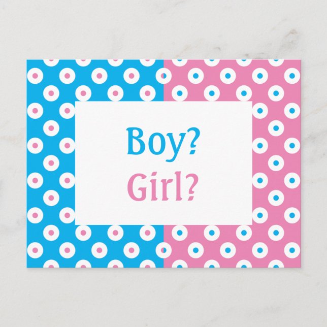 Postkort för Cheery Polka-Gender Reveal Inbjudan (Framsida)