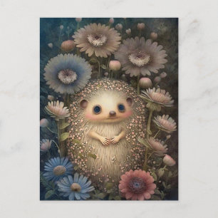 Postkort för Cute Baby Hedgehog och Flowers Vykort