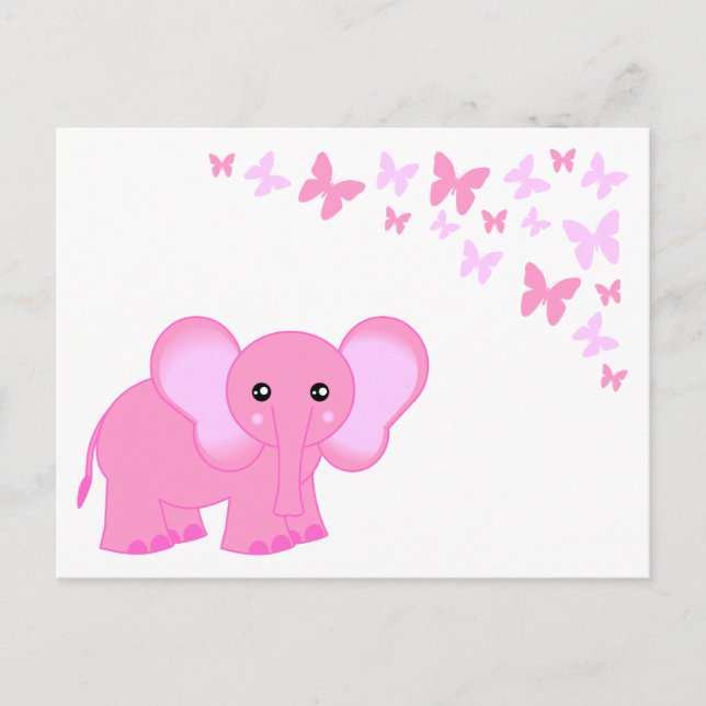 Postkort för cute Rosa Baby elefant och butterflie Vykort (Framsida)
