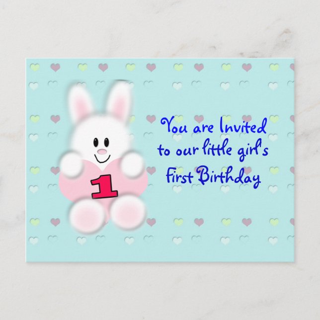Postkort för första födelsedag inbjudan vykort (Framsida)
