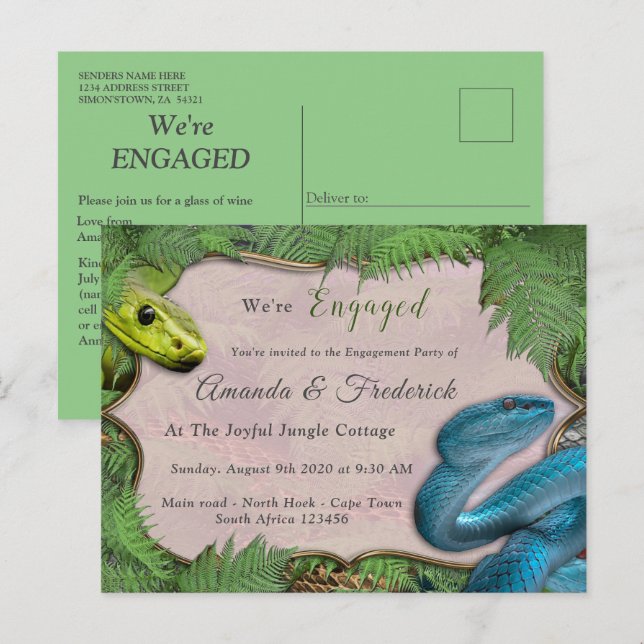 Postkort för glatta jungelinbjudningar till Afrika Inbjudan Vykort (Fram/baksida)