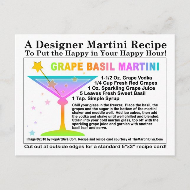 Postkort för Graps Basil Martini Recipe Vykort (Framsida)