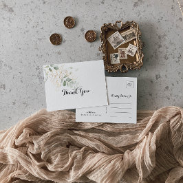 Postkort för guld Grönt Foliage Calligraphy Tack Vykort