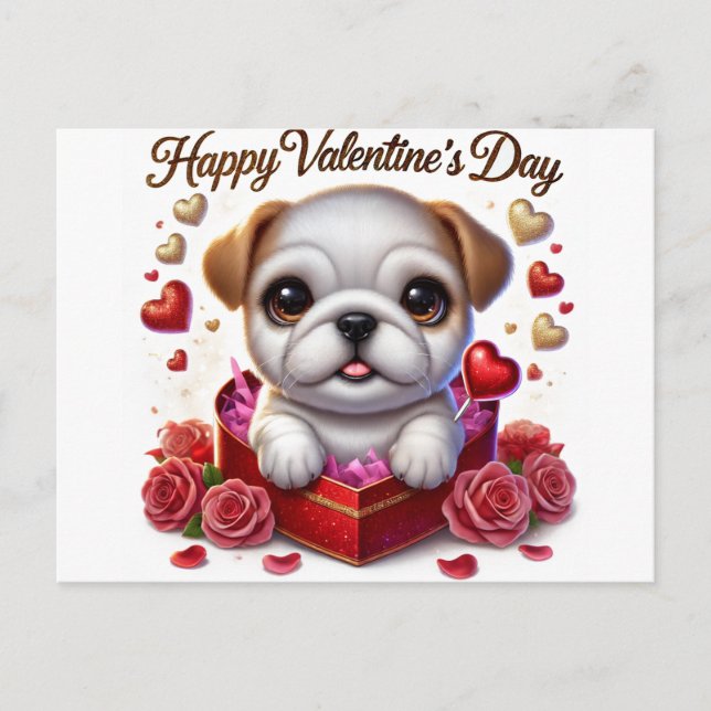 Postkort för Helgdag av bulldog på Cute Valentine  Helg Vykort (Framsida)