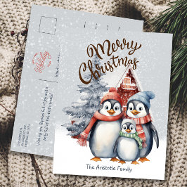 Postkort för Helgdag i Cute Jul Penguins-familjen Vykort