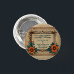Postkort för inbjudan knapp<br><div class="desc">Fånga den tidlösa elegansen i din speciella dag med den här snyggt utarbetade inbjudan till bröllopsinbjudan för vintage blommigt. Den här designen har ett krångligt rullningsarbete och blommor med slimmad orange som ställs in mot en varm, åldras bakgrund. Den blandar perfekt ihop klassisk sofistikering med en liten elegant charm. Den...</div>