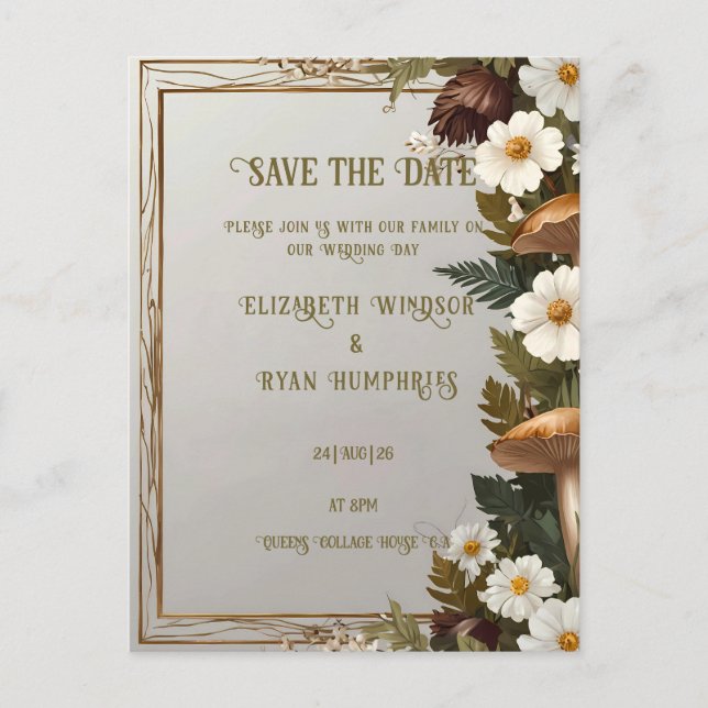 Postkort för inbjudan till botaniskt bröllop (Framsida)