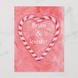 Postkort för inbjudan till candy cane Heart-bröllo