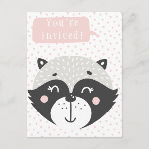 Postkort för inbjudan till Cute Racoon Barns födel Vykort
