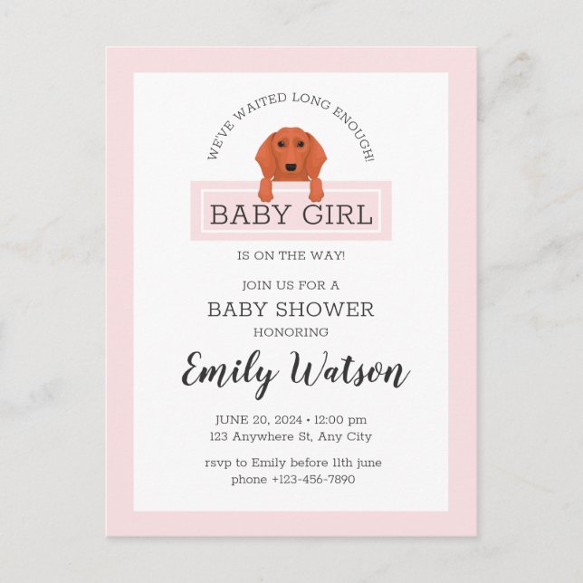 Postkort för inbjudan till Dachshund Baby Shower (Framsida)