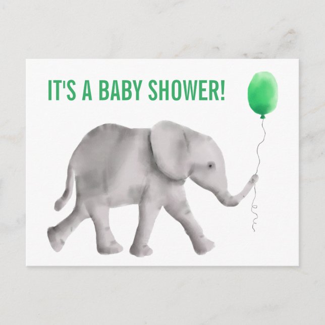Postkort för inbjudan till Elephant Baby Shower, G (Framsida)