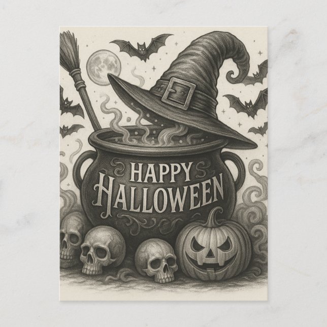 Postkort för inbjudan till Happy halloween Cauldro (Framsida)