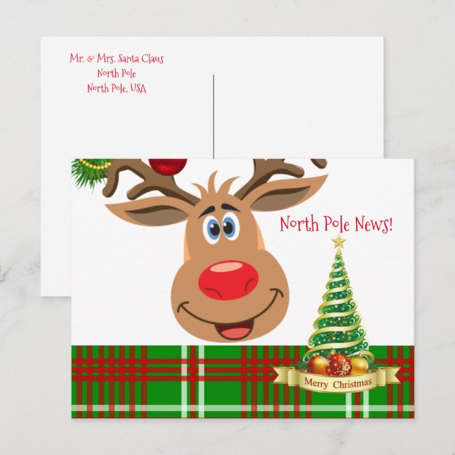 Postkort för jul Nordpolen Reindeer Vykort (Fram/baksida)